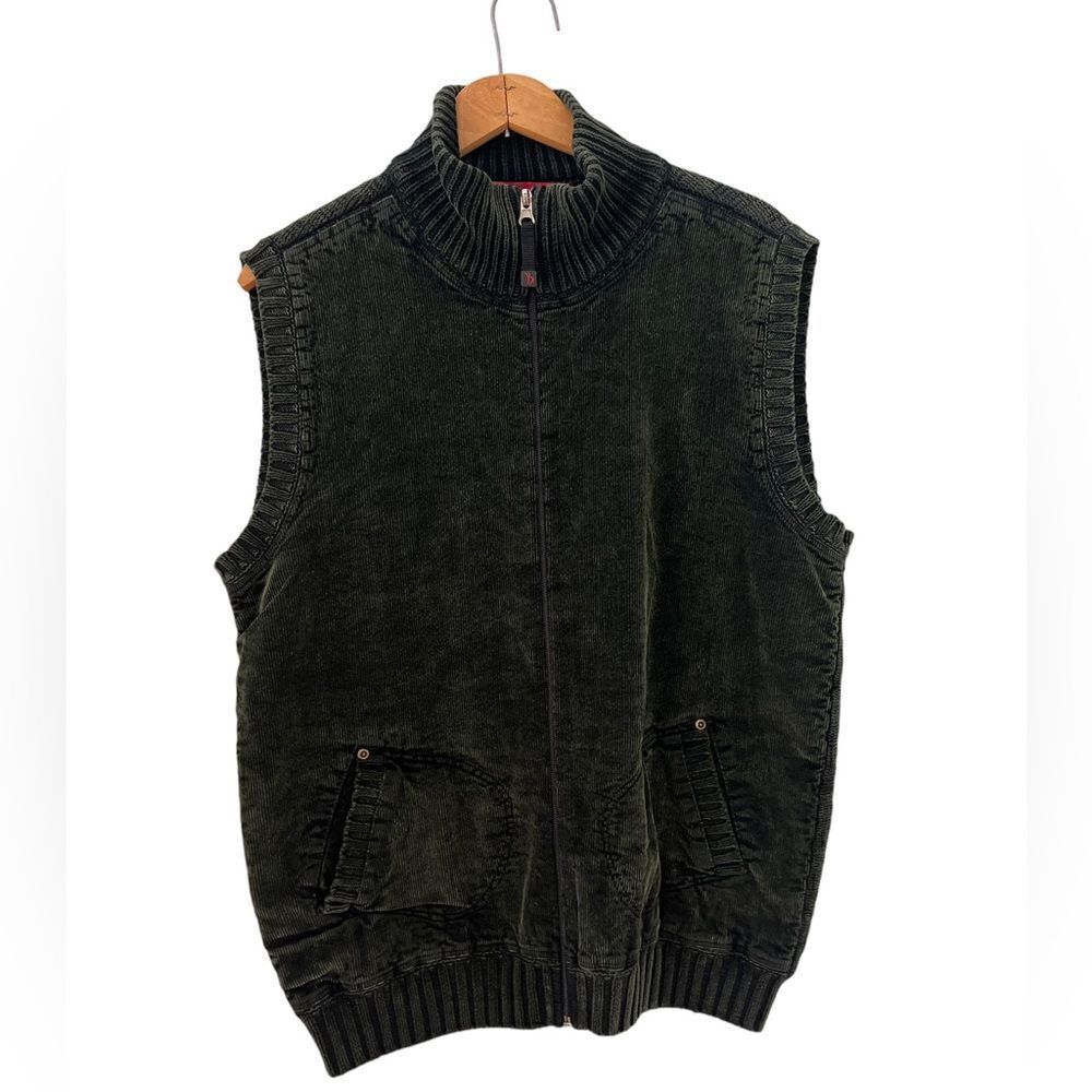 Bogner Mens Vintage Green Corduroy Full Zip Sweater Vest large